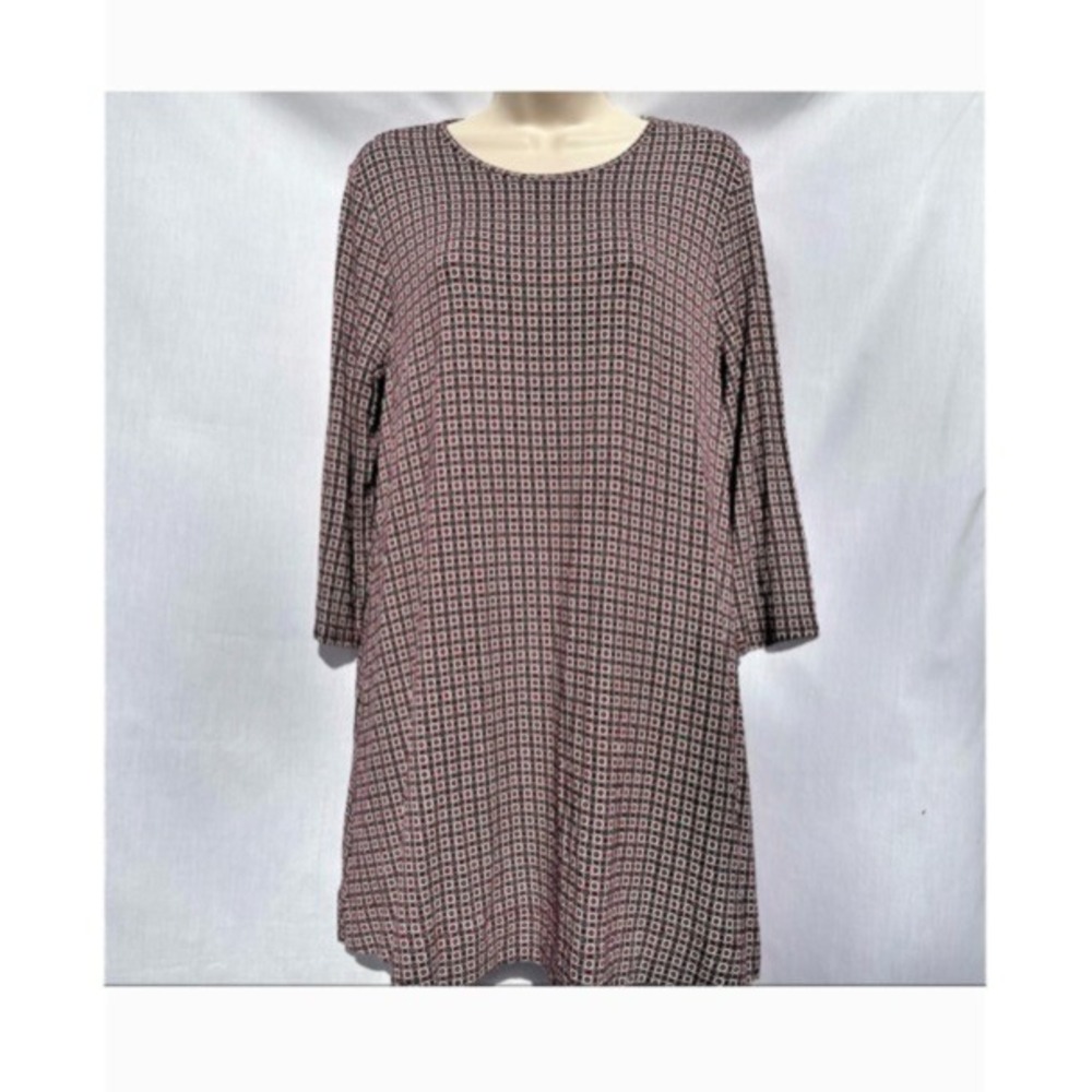 J. Jill Wearever Tunic Top Womens Medium Burgundy Geometric 3/4 Sleeve Knit